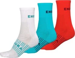 3 Pairs Of Socks ENDURA Women CoolMaxr Race White Blue Red