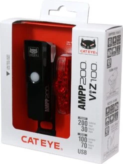 Cateye AMPP200 & ViZ100 Light Set Black -Component Bike Gear 208297161b21e86972cb1.83999538