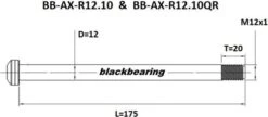 Black-bearing Rear Axle Black Bearing QR 12 Mm - 175 - M12x1 - 20 Mm -Component Bike Gear 214982761812945aabd45.71233657