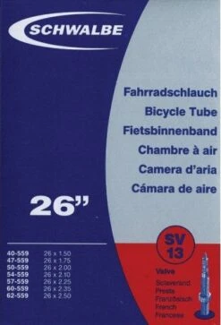 SCHWALBE Bicycle Tube 26'' From 26x1.50 To 26x2.40 Presta Valve
